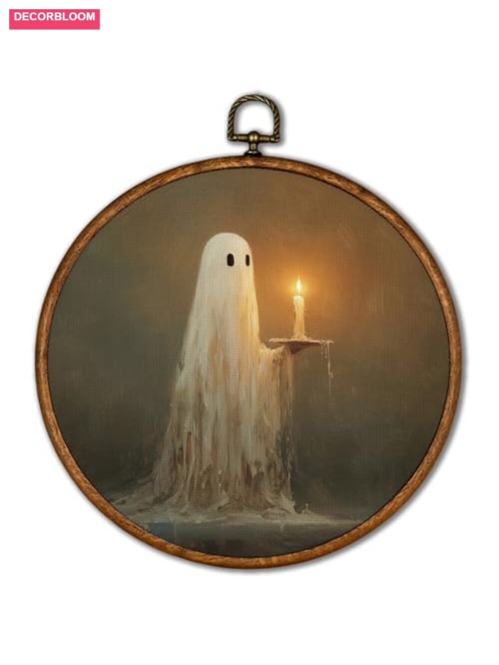 Retro Autumn Ghost Round Canvas Wall Art Framed